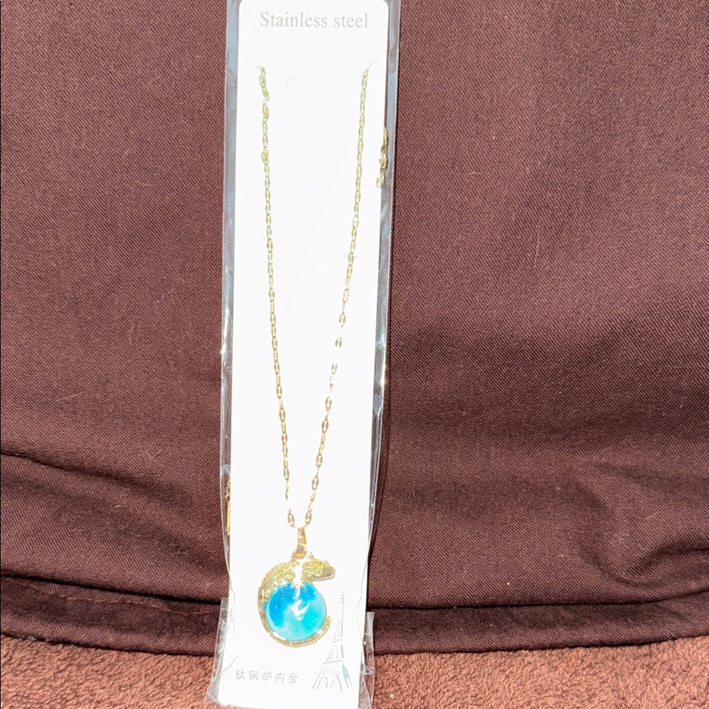 Gold and Blue Stainless Steel Necklace